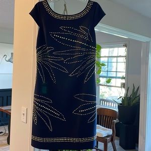 Lilly Pulitzer Navy Cap Sleeve Shift Dress Gold Beads